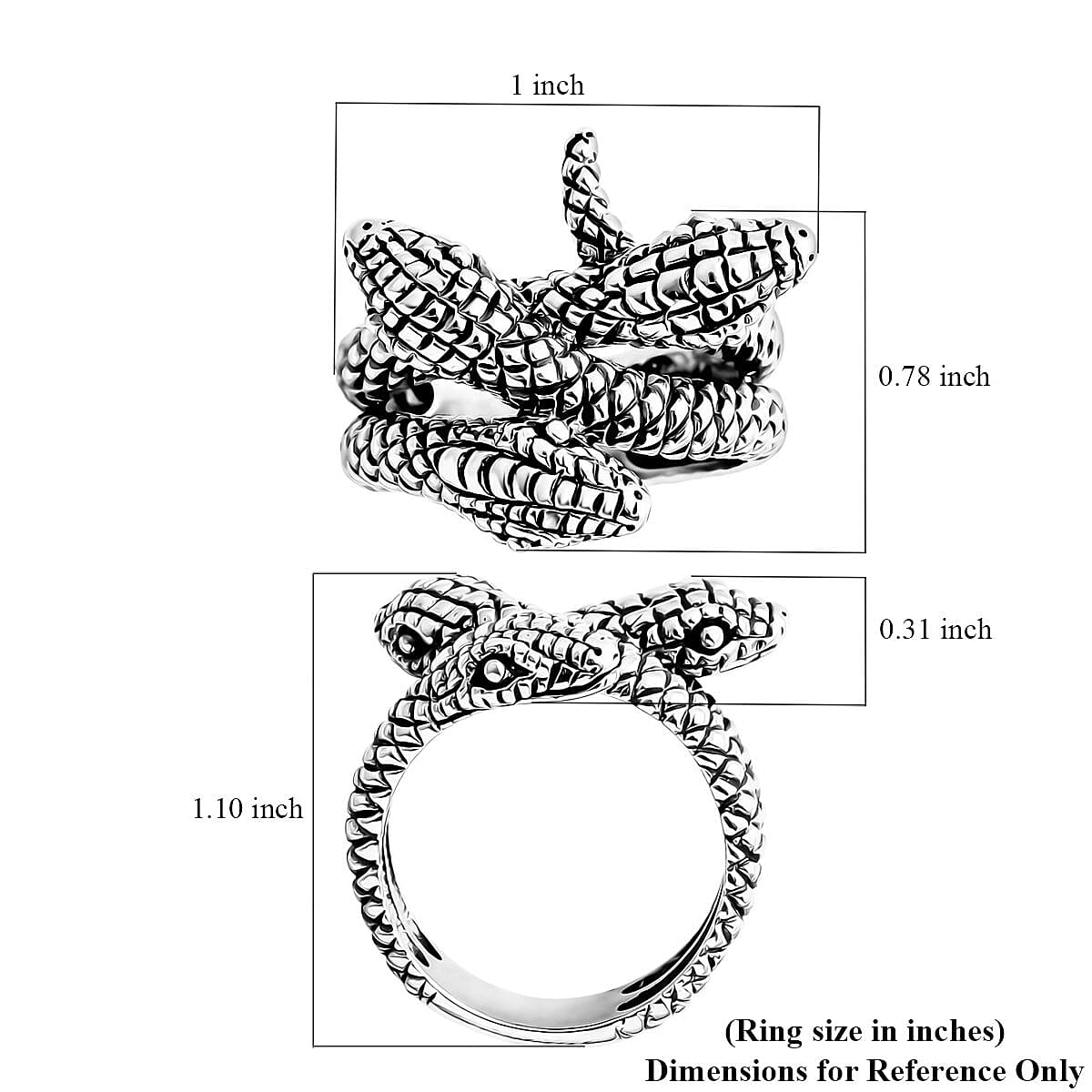 D'Joy Bali Legacy Three Head Snake Ring in Sterling Silver (Size 10.0) 9.50 Grams