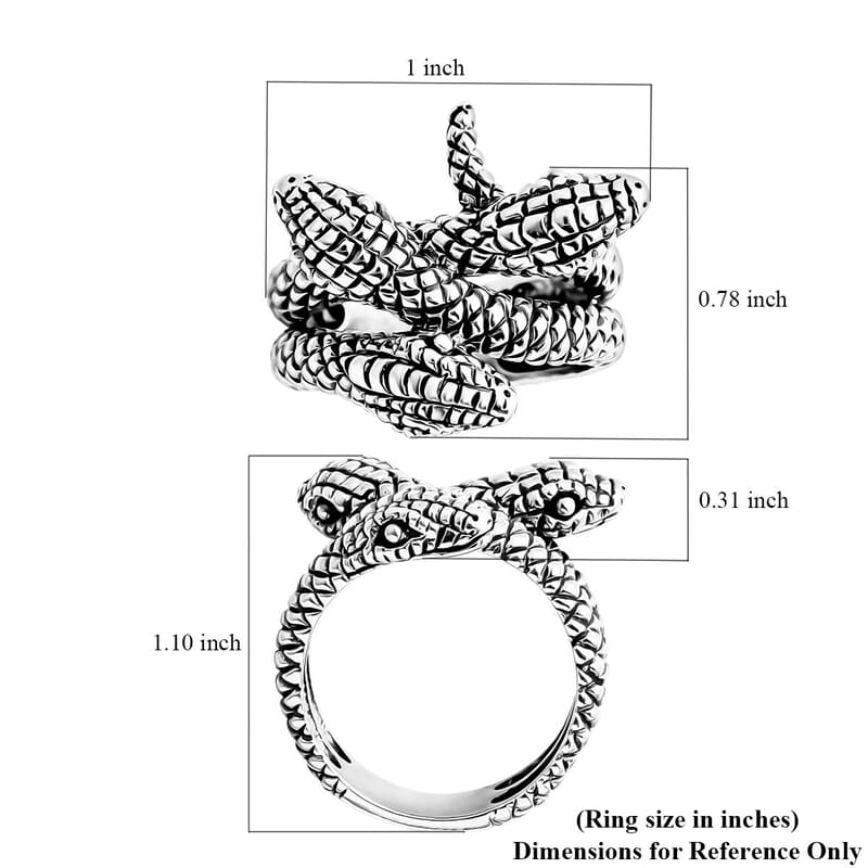 D'Joy Bali Legacy Three Head Snake Ring in Sterling Silver (Size 10.0) 9.50 Grams