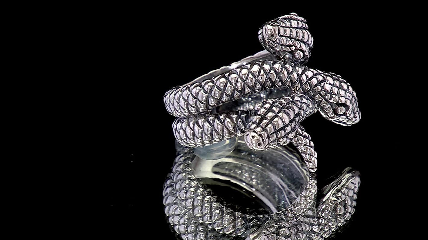 D'Joy Bali Legacy Three Head Snake Ring in Sterling Silver (Size 10.0) 9.50 Grams