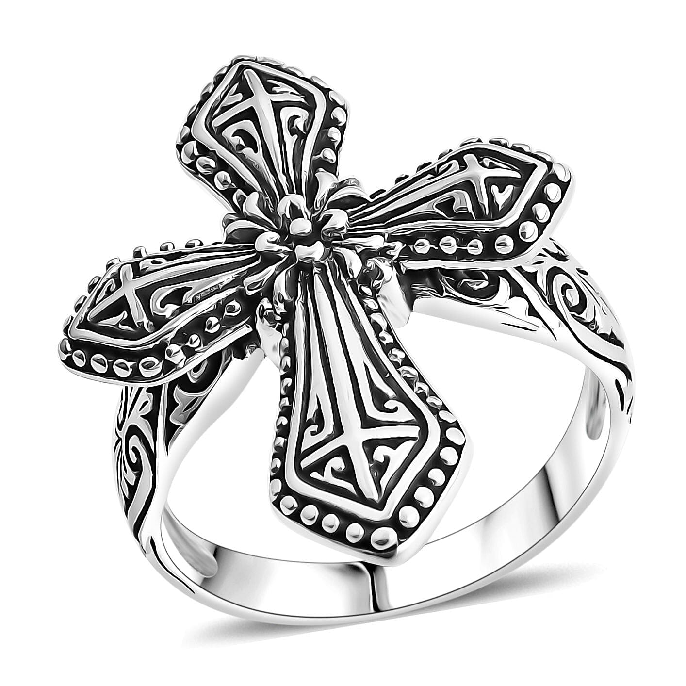 D'Joy Bali Legacy Cross Ring in Sterling Silver (Size 7.0) 6.40 Grams
