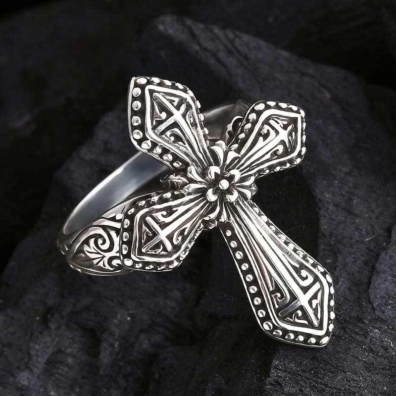 D'Joy Bali Legacy Cross Ring in Sterling Silver (Size 7.0) 6.40 Grams