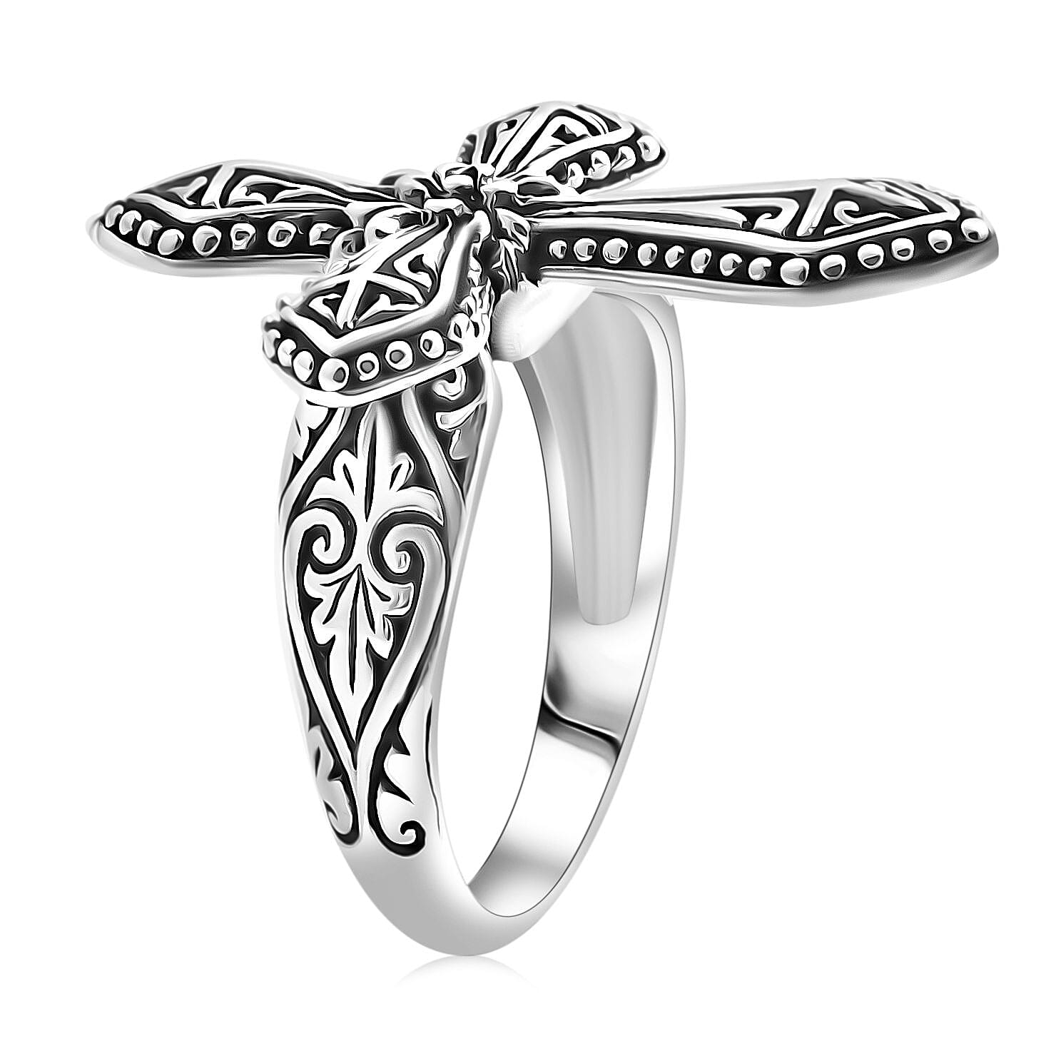 D'Joy Bali Legacy Cross Ring in Sterling Silver (Size 7.0) 6.40 Grams