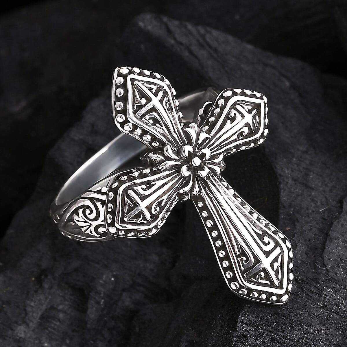 D'Joy Bali Legacy Cross Ring in Sterling Silver (Size 8.0) 6.40 Grams image number 1