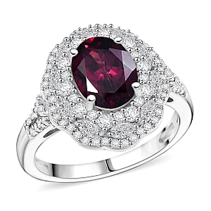 D'Joy Premium Orissa Rhodolite Garnet and White Zircon 3.65 ctw Ring in Rhodium Over Sterling Silver (Size 10.0)