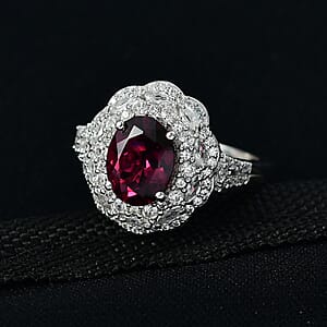 D'Joy Premium Orissa Rhodolite Garnet and White Zircon 3.65 ctw Ring in Rhodium Over Sterling Silver (Size 10.0)