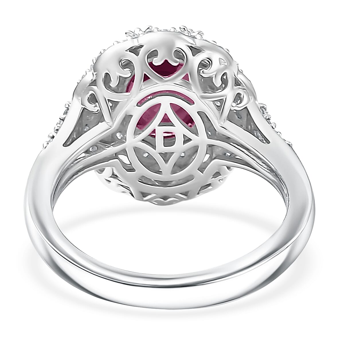 D'Joy Premium Orissa Rhodolite Garnet and White Zircon 3.65 ctw Majestic Bloom Ring in Rhodium Over Sterling Silver (Size 10.0)