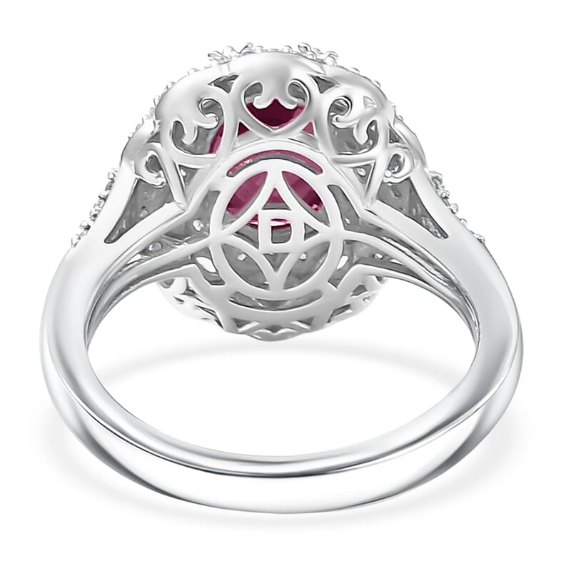 D'Joy Premium Orissa Rhodolite Garnet and White Zircon 3.65 ctw Majestic Bloom Ring in Rhodium Over Sterling Silver (Size 10.0)