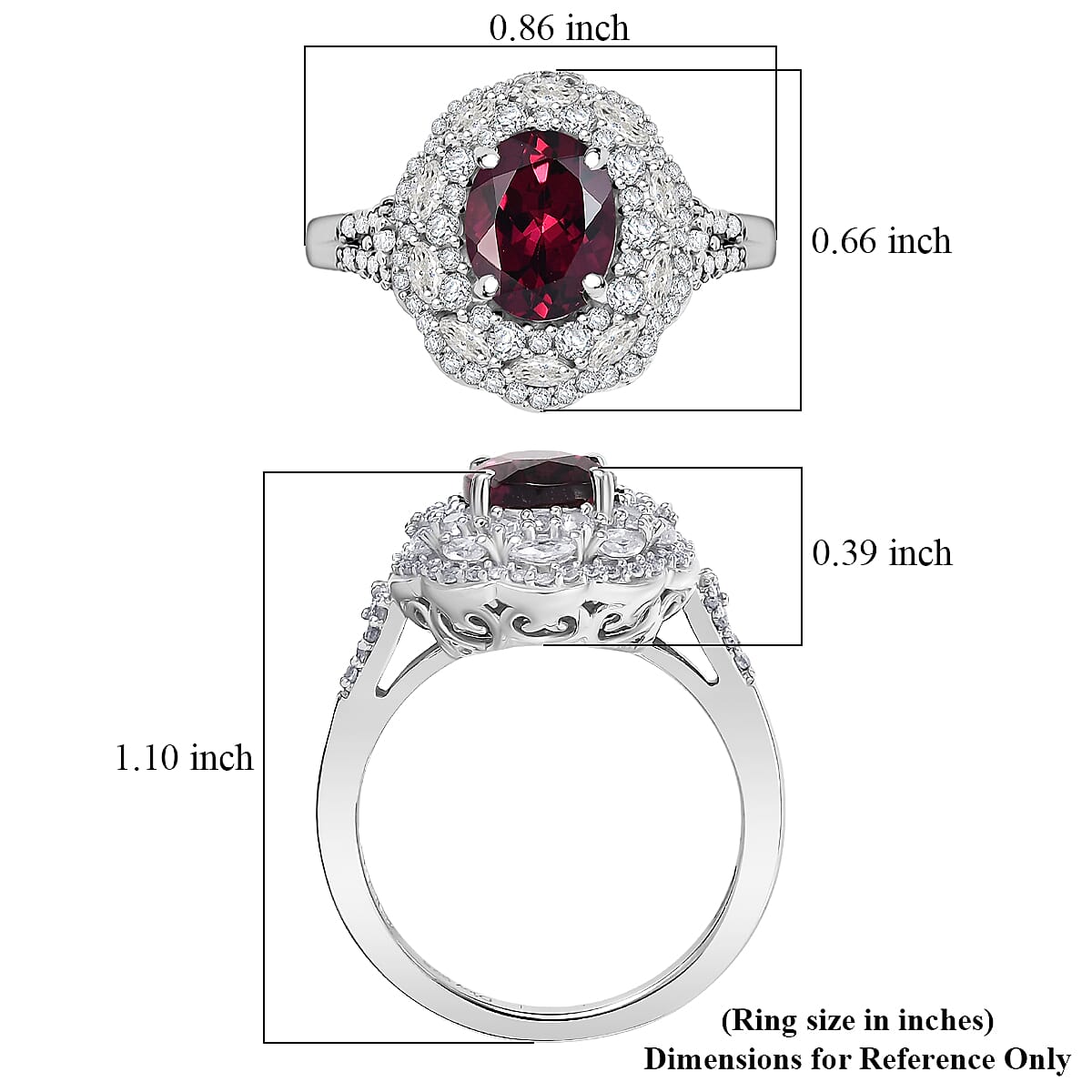 D'Joy Premium Orissa Rhodolite Garnet and White Zircon 3.65 ctw Majestic Bloom Ring in Rhodium Over Sterling Silver (Size 10.0)