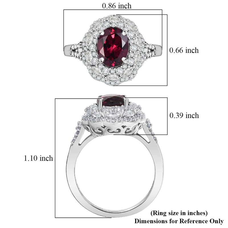 D'Joy Premium Orissa Rhodolite Garnet and White Zircon 3.65 ctw Majestic Bloom Ring in Rhodium Over Sterling Silver (Size 10.0)