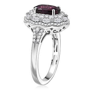 D'Joy Premium Orissa Rhodolite Garnet and White Zircon 3.65 ctw Ring in Rhodium Over Sterling Silver (Size 8.0)