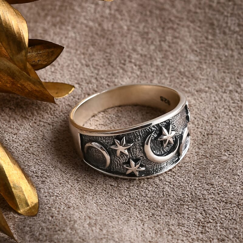 D'Joy Bali Legacy Moon Star Ring in Sterling Silver (Size 10.0) 4.90 Grams