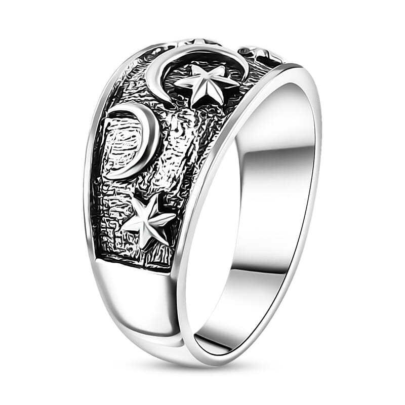 D'Joy Bali Legacy Moon Star Ring in Sterling Silver (Size 10.0) 4.90 Grams