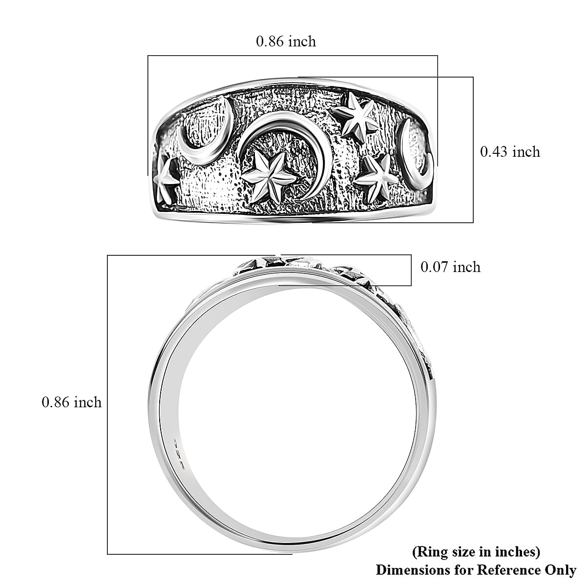 D'Joy Bali Legacy Moon Star Ring in Sterling Silver (Size 10.0) 4.90 Grams