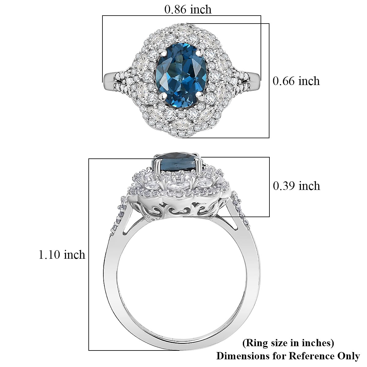 D'Joy Premium London Blue Topaz and White Zircon 3.60 ctw Ring in Rhodium Over Sterling Silver (Size 5.0) image number 5