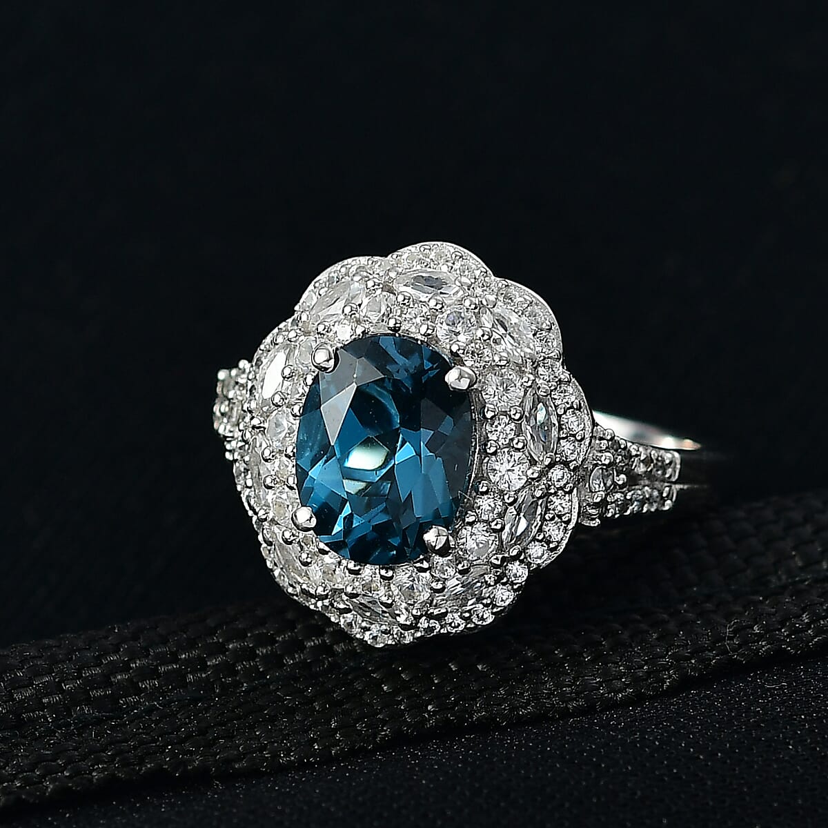 D'Joy Premium London Blue Topaz and White Zircon 3.60 ctw Ring in Rhodium Over Sterling Silver (Size 6.0) image number 1