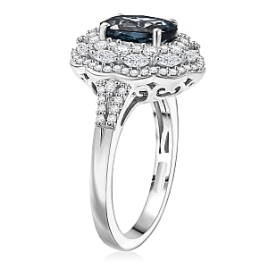 D'Joy Premium London Blue Topaz and White Zircon 3.60 ctw Ring in Rhodium Over Sterling Silver (Size 8.0)