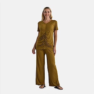 TAMSY Citrine Jersey Knit 2 Piece Set with Front Rouche – One Size Fits Most