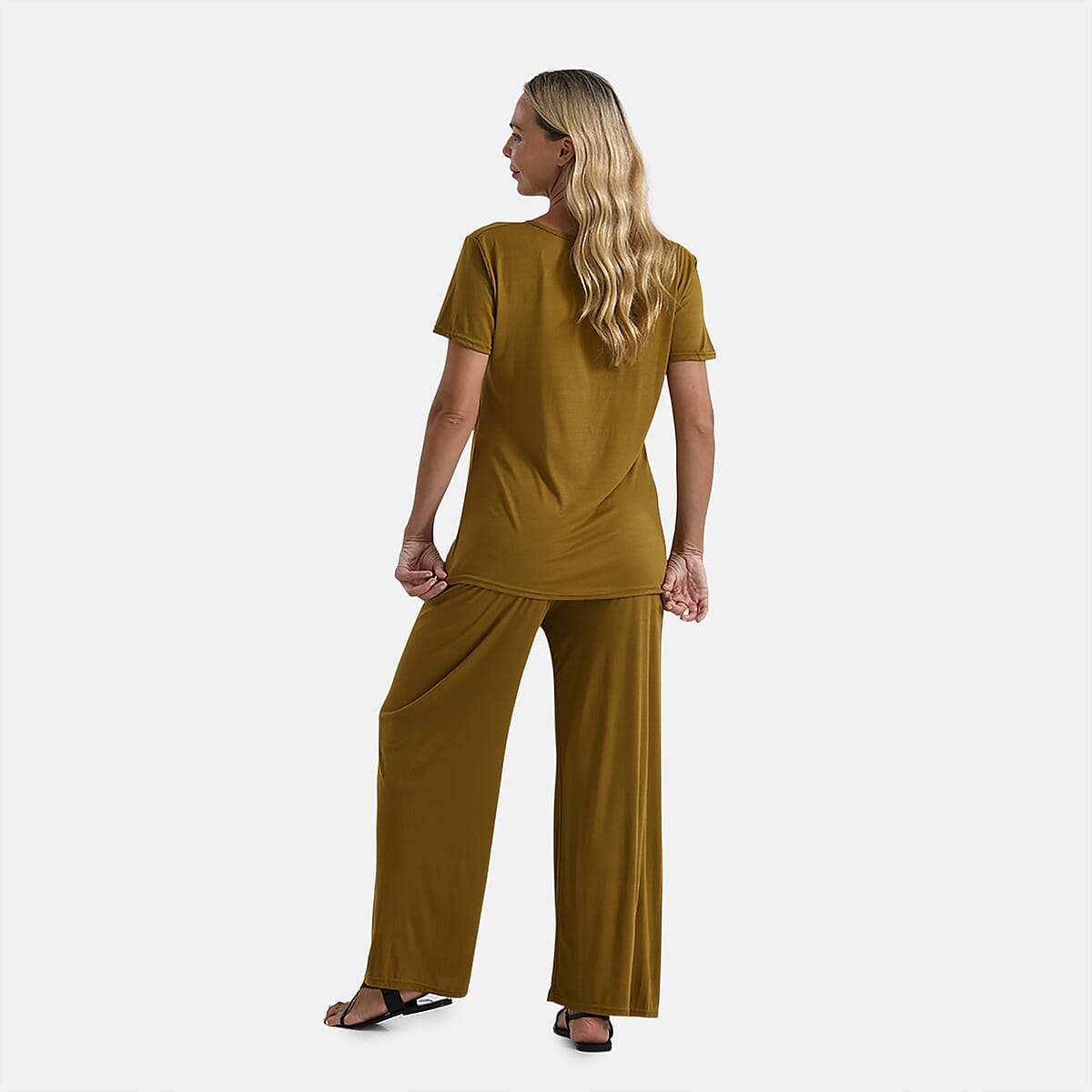 TAMSY Citrine Jersey Knit 2 Piece Set with Front Rouche – One Size Fits Most image number 1