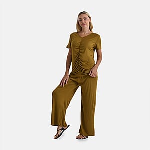 TAMSY Citrine Jersey Knit 2 Piece Set with Front Rouche &ndash; One Size Fits Most