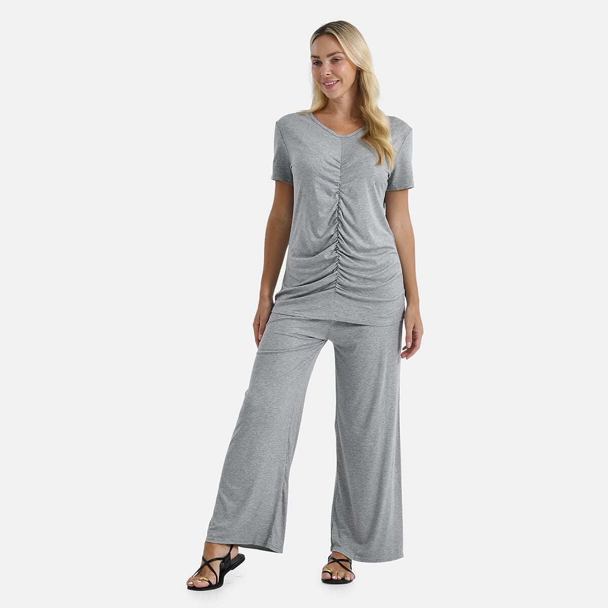 TAMSY Gray Jersey Knit 2 Piece Set with Front Rouche &ndash; One Size Fits Most image number 2