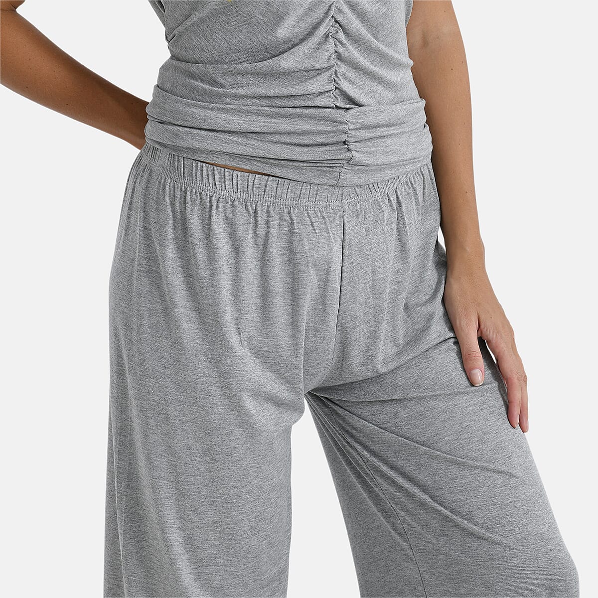 TAMSY Gray Jersey Knit 2 Piece Set with Front Rouche &ndash; One Size Fits Most image number 5