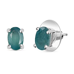 D'Joy Premium Grandidierite 0.90 ctw Solitaire Stud Earrings in Rhodium Over Sterling Silver