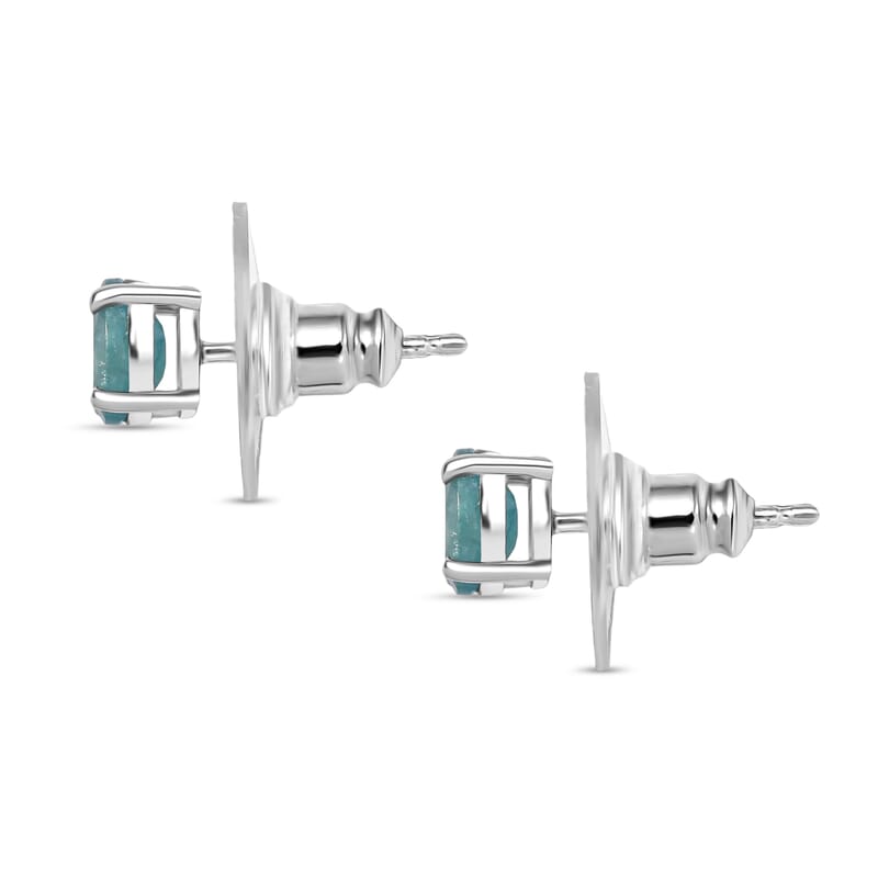 D'Joy Premium Grandidierite 0.90 ctw Solitaire Stud Earrings in Rhodium Over Sterling Silver