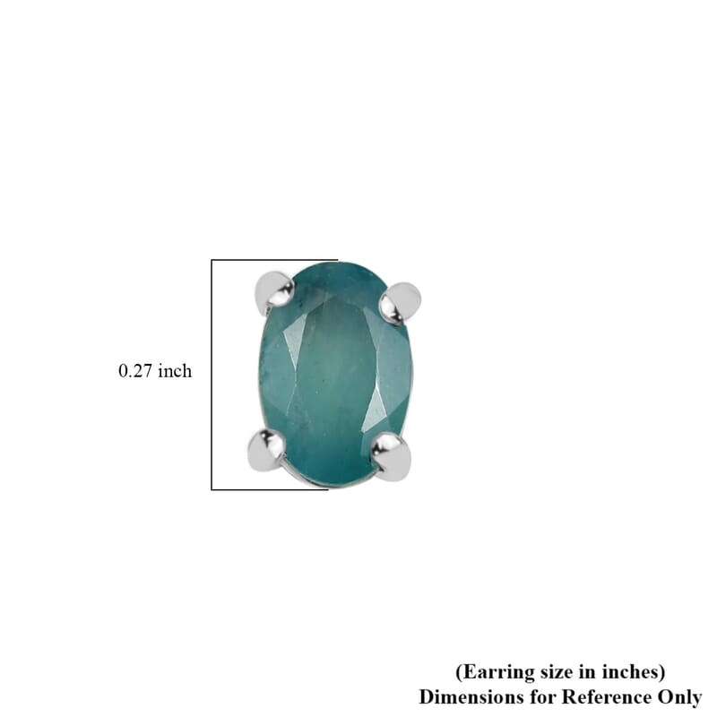 D'Joy Premium Grandidierite 0.90 ctw Solitaire Stud Earrings in Rhodium Over Sterling Silver