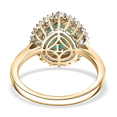 10K Yellow Gold Premium Grandidierite, Luxuriant Lab Grown Diamond (E-F, VS) Ring (Size 10.0) 3.75 ctw