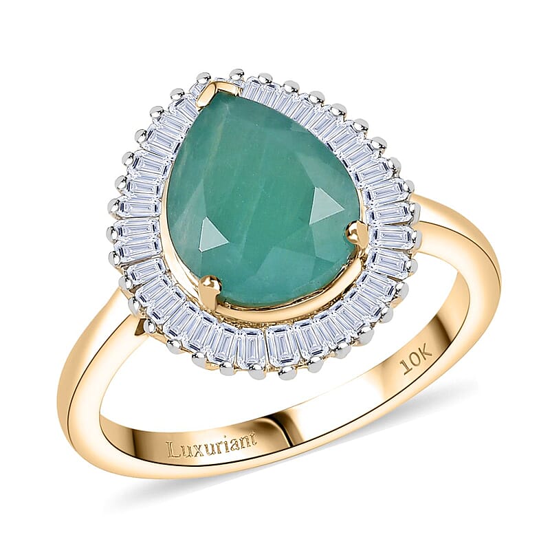 Premium Grandidierite and Luxuriant Lab Grown Diamond E-F VS 3.75 ctw Royal Halo Ring in 10K Yellow Gold (Size 7.0)