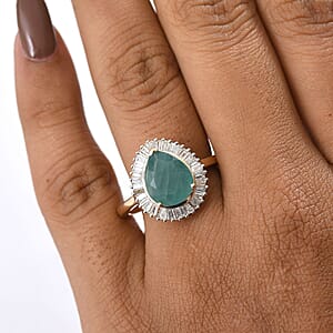 Premium Grandidierite and Luxuriant Lab Grown Diamond E-F VS 3.75 ctw Royal Halo Ring in 10K Yellow Gold (Size 9.0)