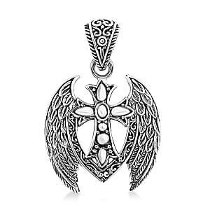 D'Joy Bali Legacy Cross with Angel Wings Pendant without Chain in Sterling Silver 7.75 Grams