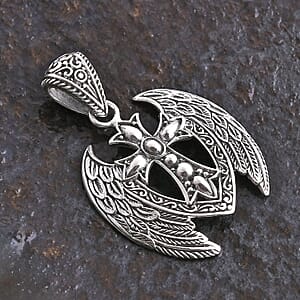 D'Joy Bali Legacy Cross with Angel Wings Pendant without Chain in Sterling Silver 7.75 Grams