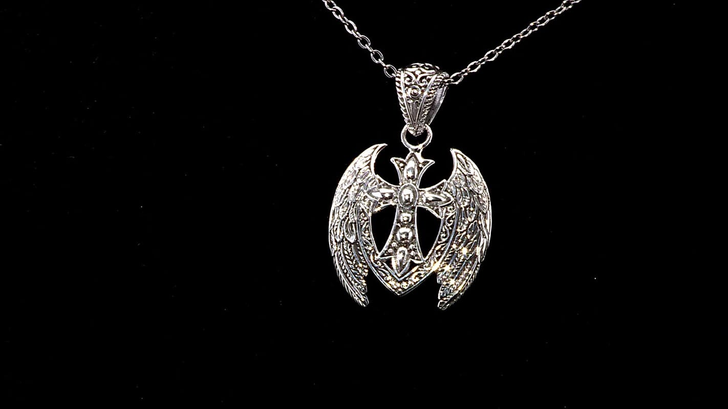 D'Joy Bali Legacy Cross with Angel Wings Pendant without Chain in Sterling Silver 7.75 Grams