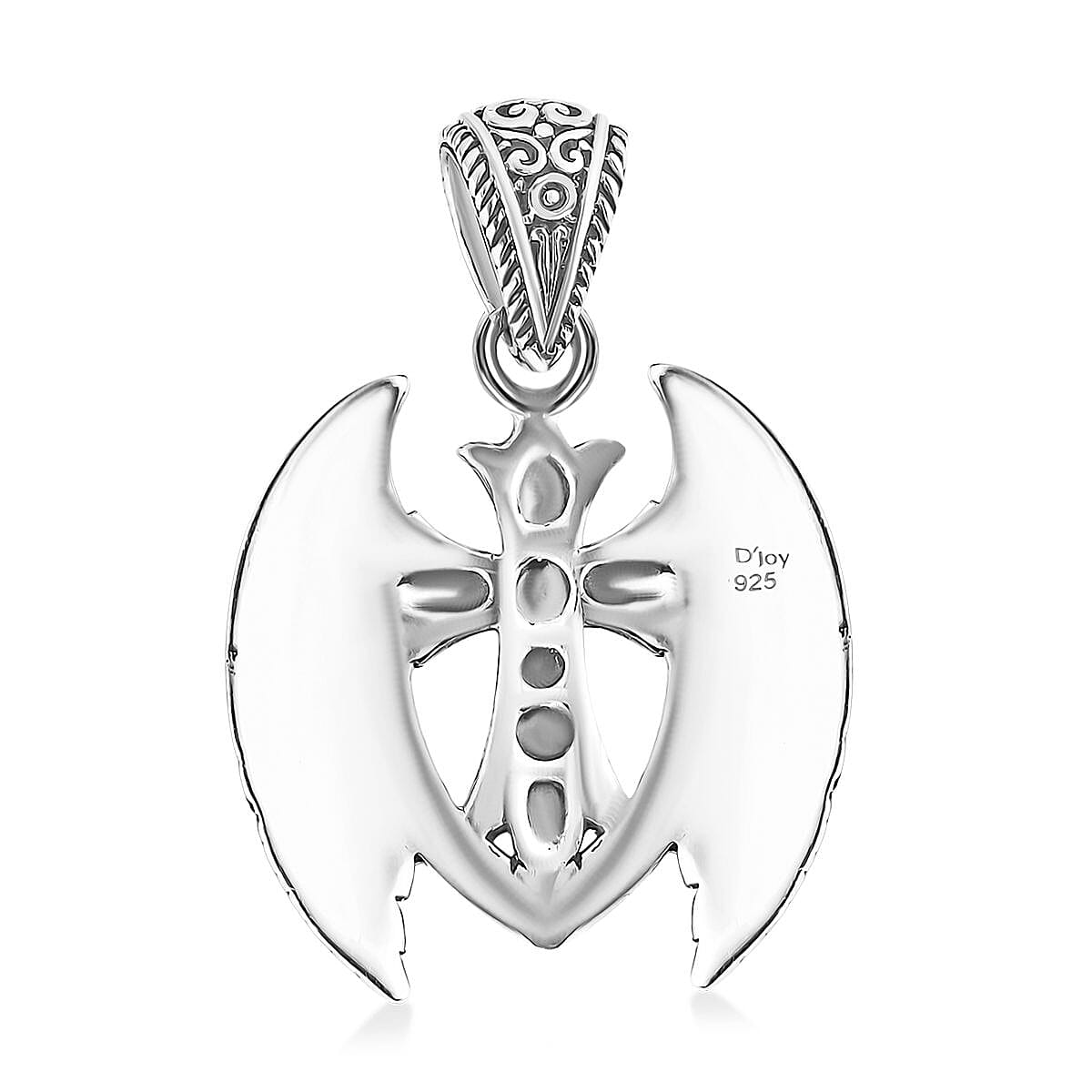 D'Joy Bali Legacy Cross with Angel Wings Pendant without Chain in Sterling Silver 7.75 Grams