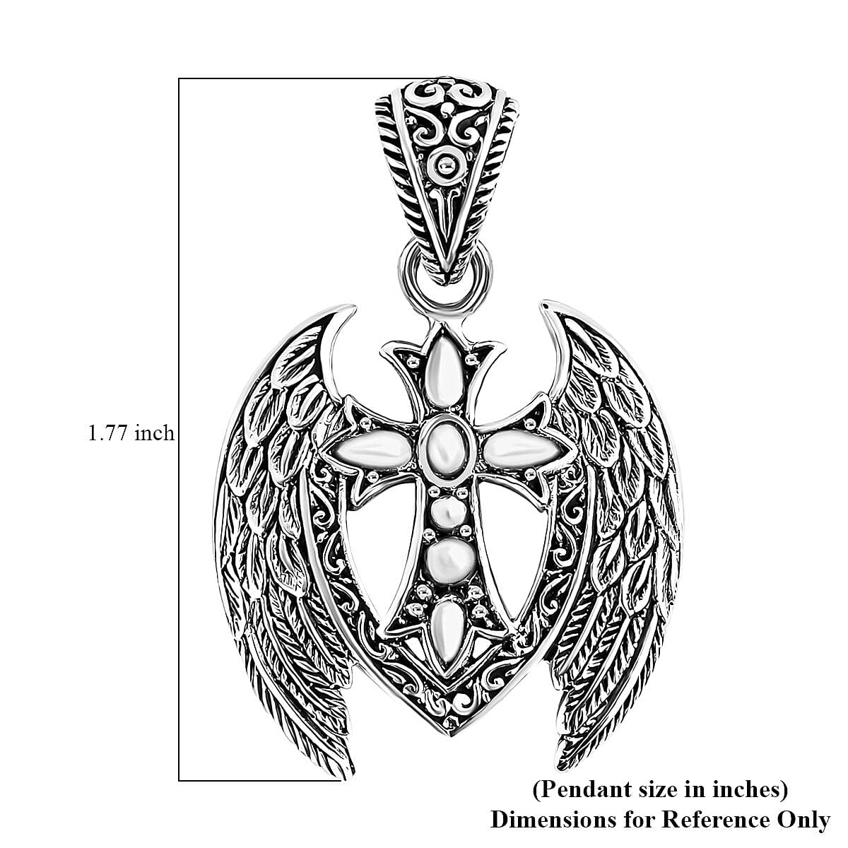 D'Joy Bali Legacy Cross with Angel Wings Pendant without Chain in Sterling Silver 7.75 Grams image number 5