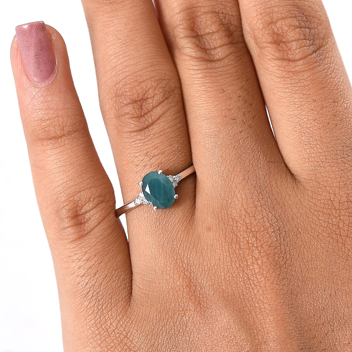 Premium Grandidierite and Luxuriant Lab Grown Diamond G-H SI 1.30 ctw Art Deco Ring in Rhodium Over Sterling Silver (Size 10.0) image number 2