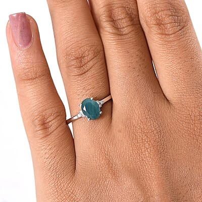 Premium Grandidierite and Luxuriant Lab Grown Diamond G-H SI 1.30 ctw Art Deco Ring in Rhodium Over Sterling Silver (Size 10.0)