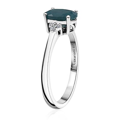 Premium Grandidierite and Luxuriant Lab Grown Diamond G-H SI 1.30 ctw Art Deco Ring in Rhodium Over Sterling Silver (Size 10.0)