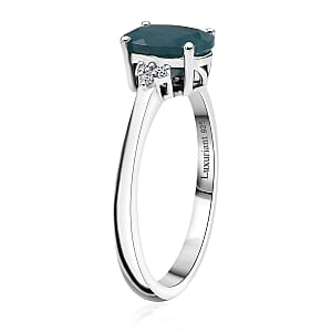Premium Grandidierite and Luxuriant Lab Grown Diamond G-H SI 1.30 ctw Art Deco Ring in Rhodium Over Sterling Silver (Size 6.0)