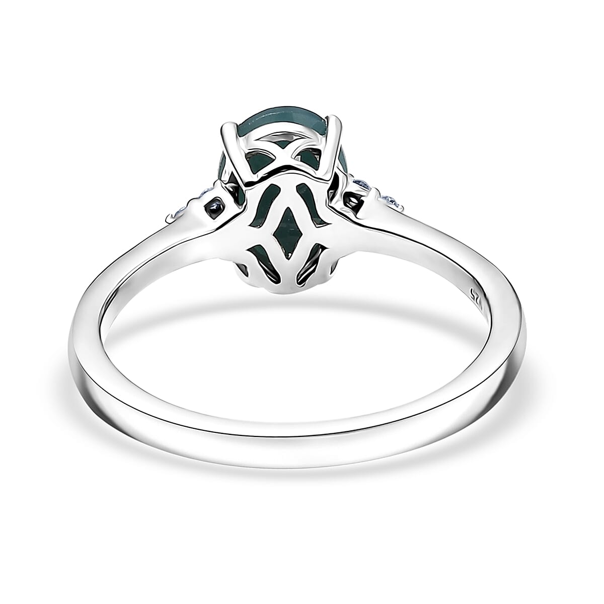 Premium Grandidierite and Luxuriant Lab Grown Diamond G-H SI 1.30 ctw Art Deco Ring in Rhodium Over Sterling Silver (Size 6.0) image number 4