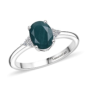 Premium Grandidierite and Luxuriant Lab Grown Diamond G-H SI 1.30 ctw Ring in Rhodium Over Sterling Silver (Size 7.0)