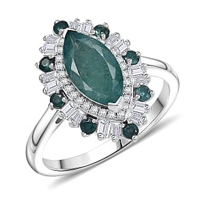 D'Joy Premium Grandidierite and Moissanite 2.75 ctw Art Deco Ring in Rhodium Over Sterling Silver (Size 7.0)