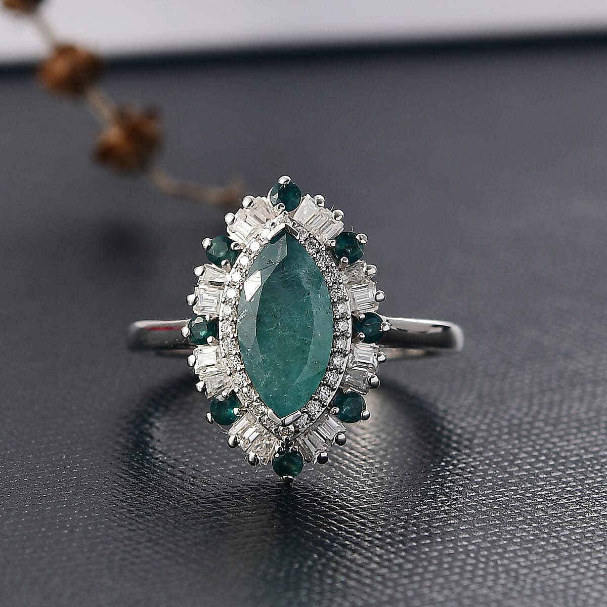 D'Joy Premium Grandidierite and Moissanite 2.75 ctw Art Deco Ring in Rhodium Over Sterling Silver (Size 7.0) image number 1