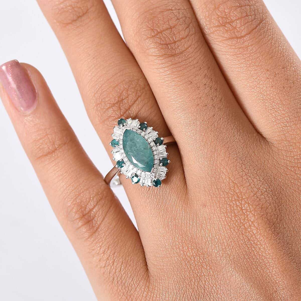 D'Joy Premium Grandidierite and Moissanite 2.75 ctw Art Deco Ring in Rhodium Over Sterling Silver (Size 7.0) image number 2