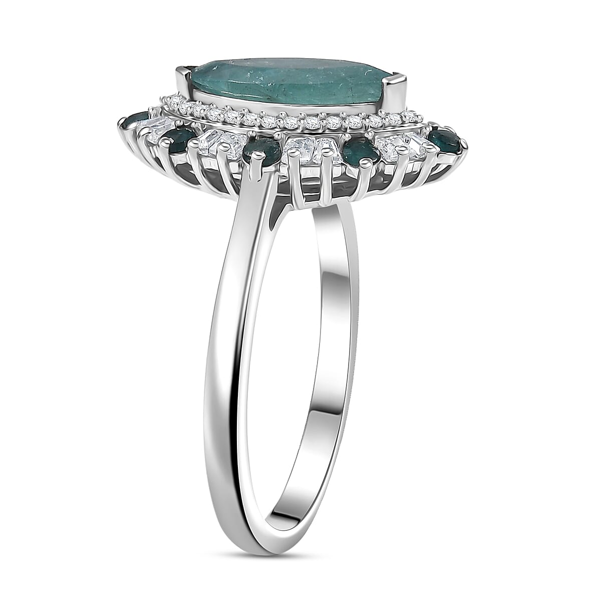 D'Joy Premium Grandidierite and Moissanite 2.75 ctw Art Deco Ring in Rhodium Over Sterling Silver (Size 7.0) image number 3