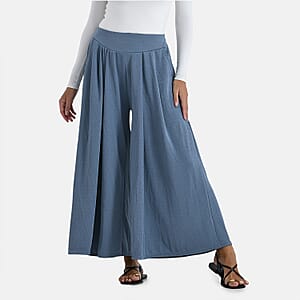 TAMSY Slate Blue Wide Leg Pleated Front Knit Trouser