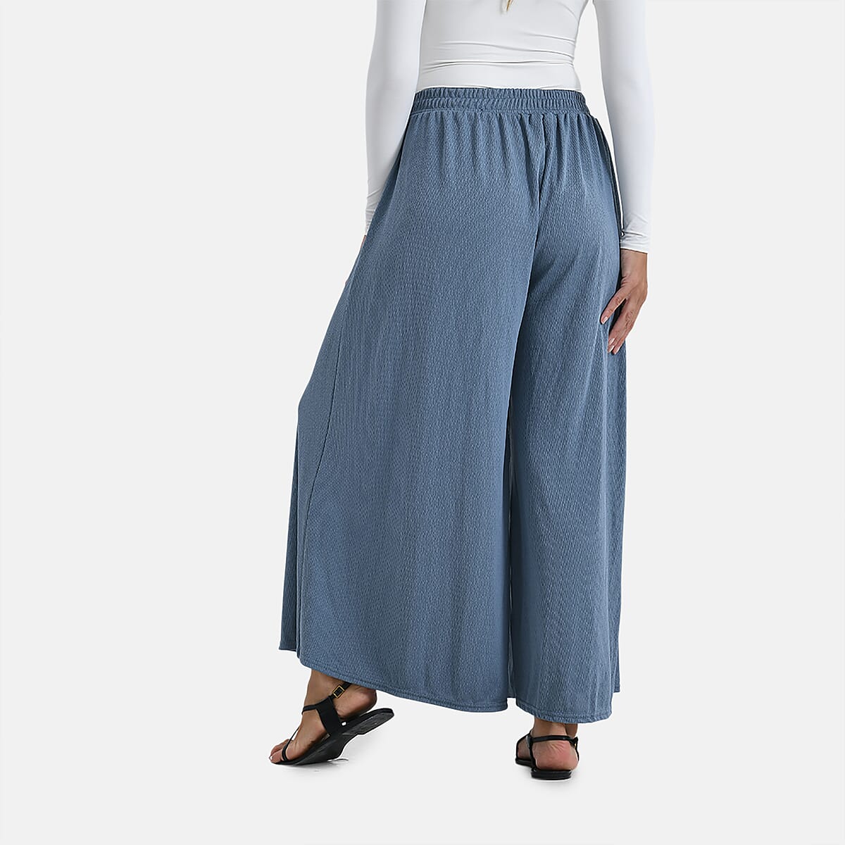 TAMSY Slate Blue Wide Leg Pleated Front Knit Trouser image number 1