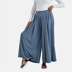 TAMSY Slate Blue Wide Leg Pleated Front Knit Trouser