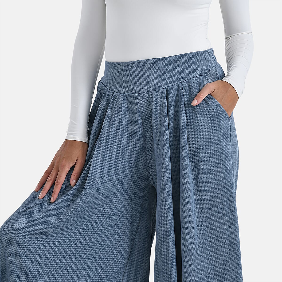 TAMSY Slate Blue Wide Leg Pleated Front Knit Trouser image number 4